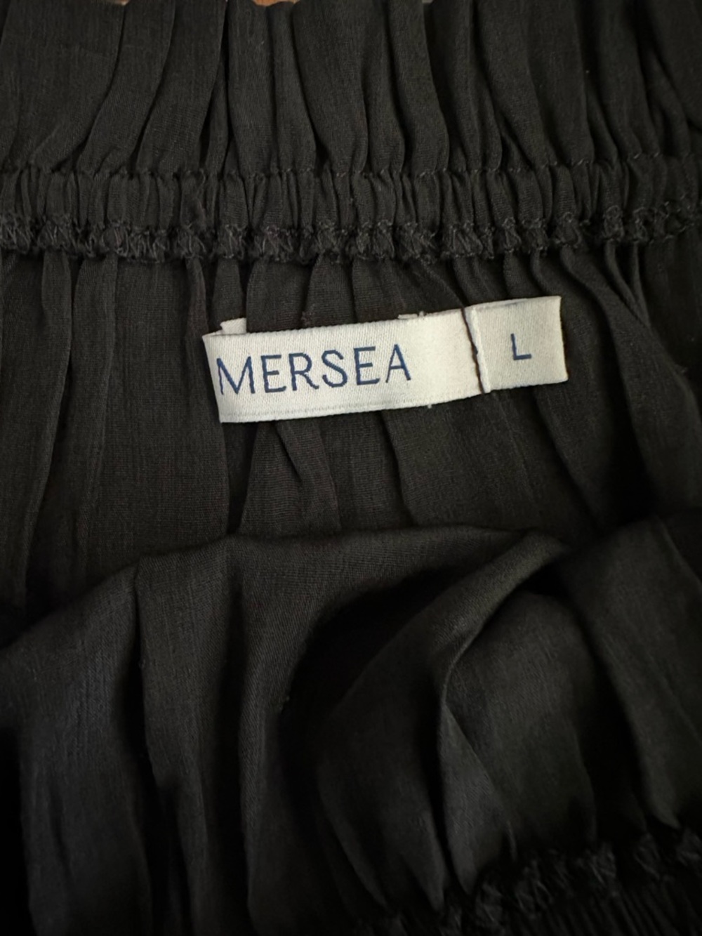 Mersea Tulum Ruffle Sleeve Off Shoulder Dress Black Sz L Midi Vacation Beach - Picture 4 of 5